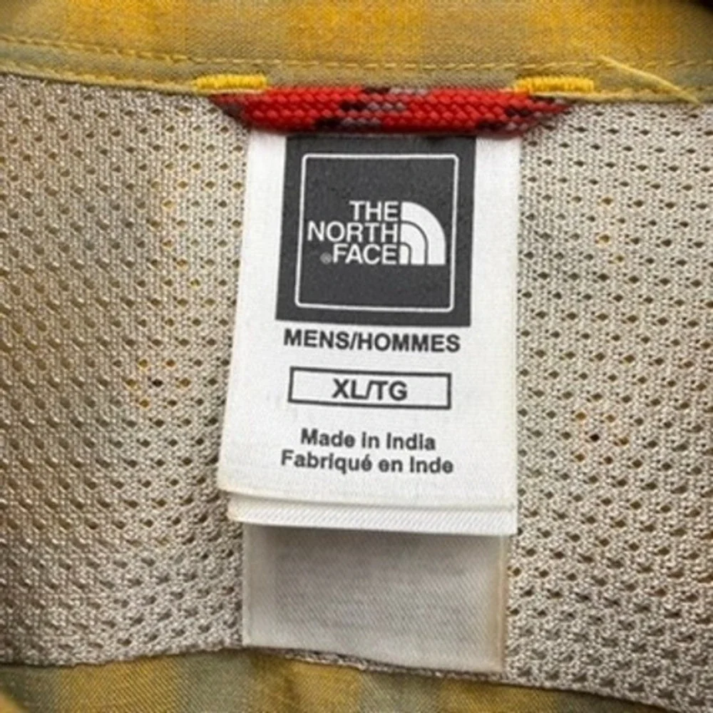 The North Face Button Down Mens XL Yellow Gingham AH6S Short Sleeve Hiking Shirt